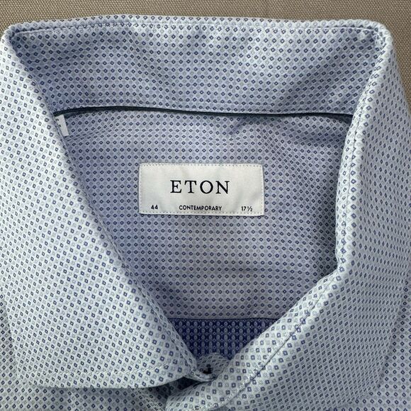 ETON Geometric Strech Shirt  size 17.5 Blue dress shirt - Picture 2 of 6